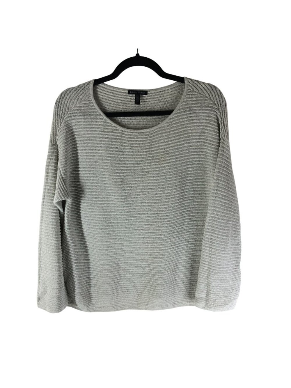 Eileen Fisher Organic Linen Blend Metallic Stripe Sweater S Gray Ribbed